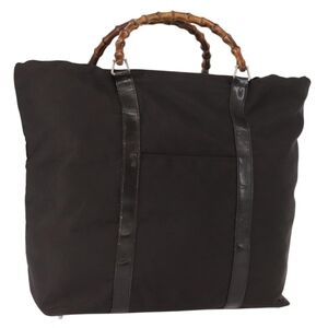 GUCCI Bamboo Hand Bag Nylon Brown Silver 002 3754 0412 Auth bs32055